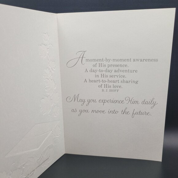 Evie Quaries Vintage Graduation Card Embossed Leaf Cap Christian Greeting - Picture 2 of 5